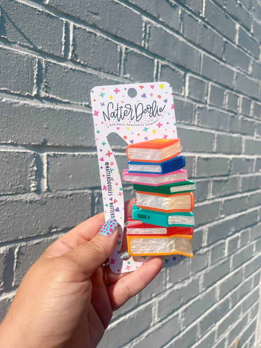 Read My Clips Book Stack Reading Bookstore Bookish Hair Claw: Multi-Colored