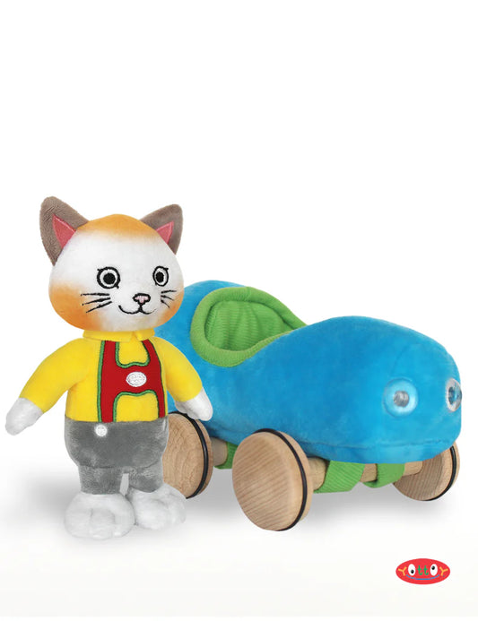 Huckle Cat with Blue Car